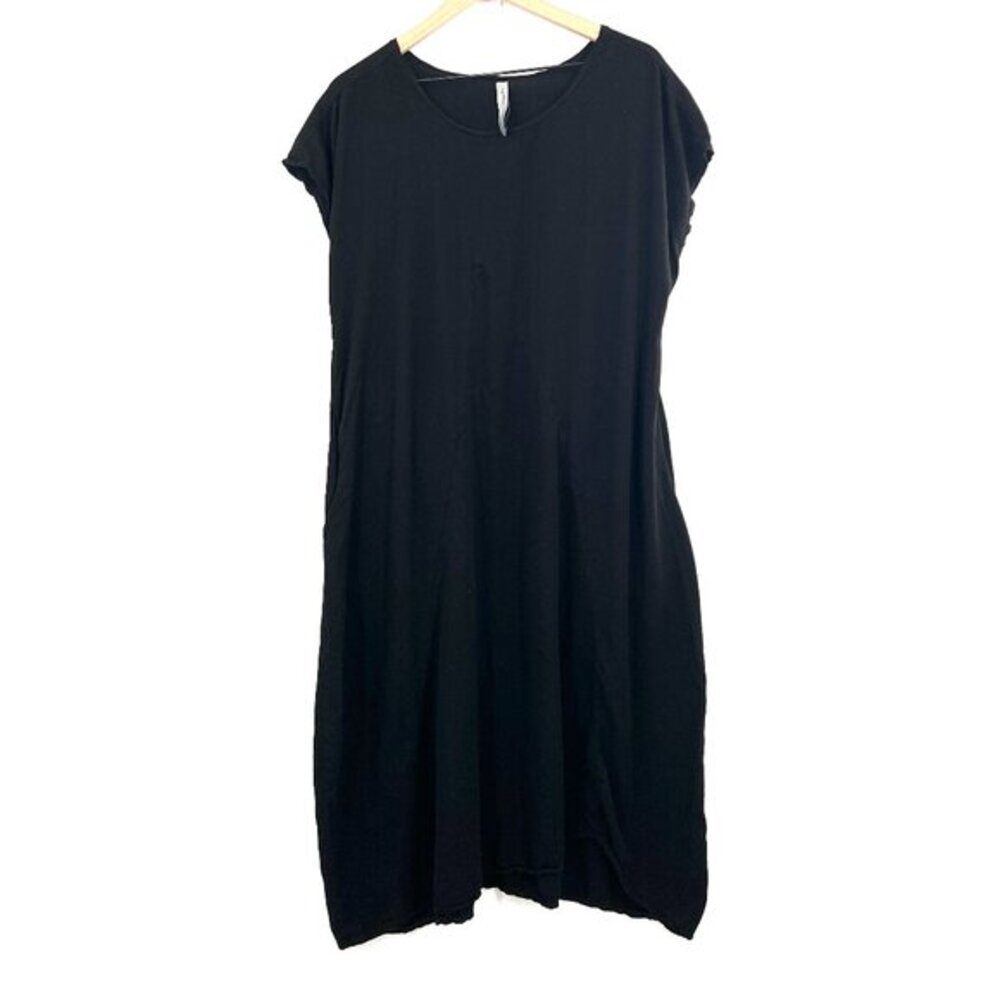 Cynthia Ashby Lagenlook rayon black dress pockets oversized Copenhagen boho M‎